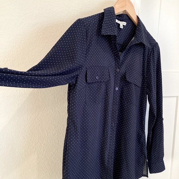3/$10 Women’s Notations Long-Sleeve Collared Button-Up Shirt Blouse Polka Dot - Picture 3 of 7